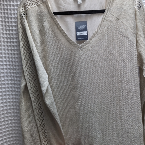 Metallic gold, v neck sweater - Picture 2 of 5